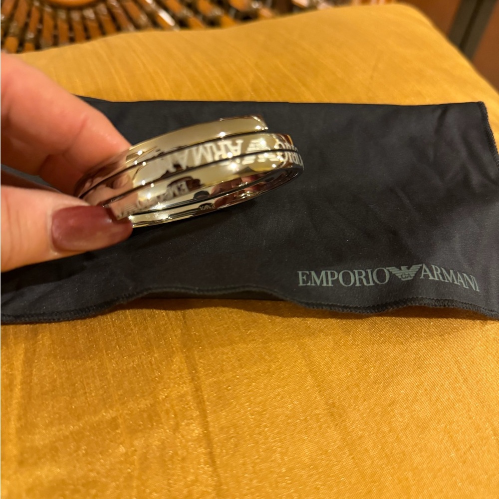 Emporio Armani Polished Silver-Tone Logo Bangle